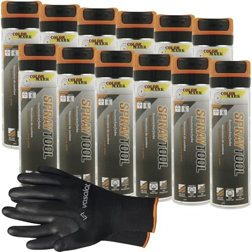 vasalat Markierungsspray Set - Markierspray Neon orange für schnelle und saubere Markierungen, 12 Stück