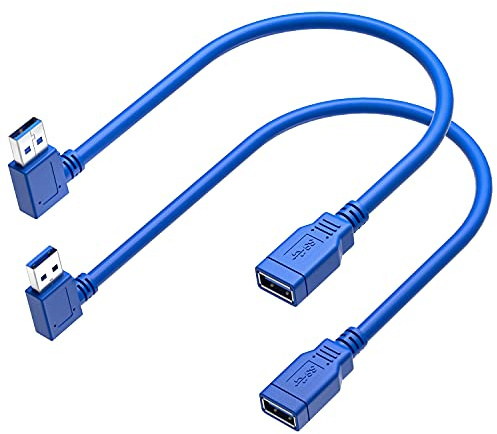 USB 3.0 Extension Cable 1FT 2 Pack 90 Degree Left & Right Angle USB Adapter Male to Female Short USB3 Cables Up & Down for Laptop TV USB Disk Mouse Hard Disk Camera