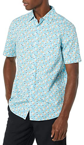 Amazon Essentials Men's Short-Sleeve Stretch Poplin Shirt (Available in Big & Tall), Aqua Blue, L
