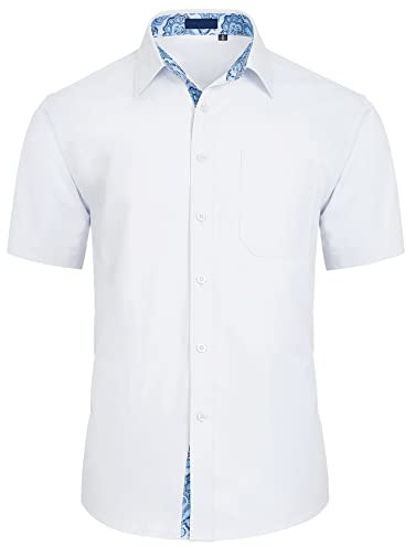 Enlision Men's Short Sleeve Shirts White Shirt for Men Regular Fit Shirt Button Up Business Casual Shirts XL