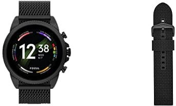 Smartwatch Fossil Gen 6 da Uomo, in Acciaio Inossidabile Nero con Cinturino a Rete in Acciaio Inossidabile Nero, FTW4066 + Cinturino in Silicone da 22 mm