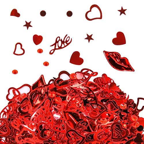 Giftota - Konfetti Geburtstag Deko - Streudeko Geburtstag - Konfetti (Rotes Herz, Rote Lippen, LOVE) - Jahrestag Partydekoration - Konfetti-Dekoration für Jubiläen, Geburtstage, Partys, Tischdeko