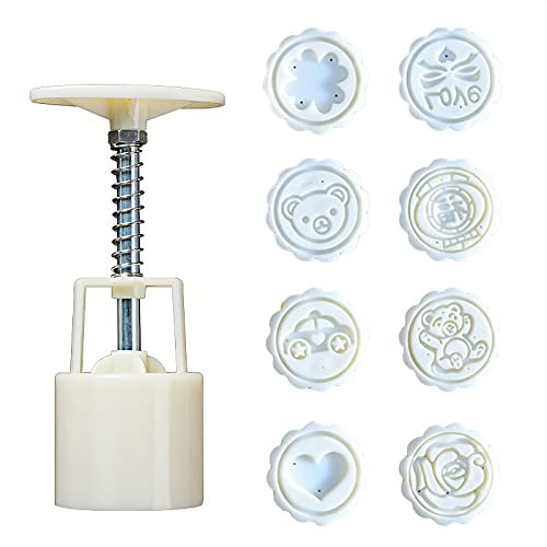 WUDQIJI Mondkuchenform Presse 50g Blume Hand Presse Mooncake Form Cookie Stamp Mooncake Form Mooncake Mold Press Blumen-Pressformen Mond Kuchen Pressformen mit 8 Briefmarken für Kekse Dessert Backen