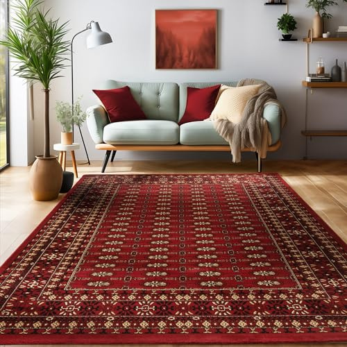 SIMPEX Orient Teppich 240x340 cm Rot, Großer Orient-Kurzflor mit klassischen Motiven, Strapazierfähig für offene Räume oder Studio