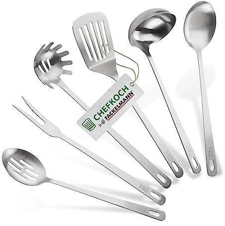 Chefkoch trifft Fackelmann 6er Küchenhelfer-Set Berlin – Set mit den wichtigsten Küchenutensilien – Servierlöffel, Schöpflöffel, Abseihlöffel, Pfannenwender, Spaghettilöffel, Fleischgabel