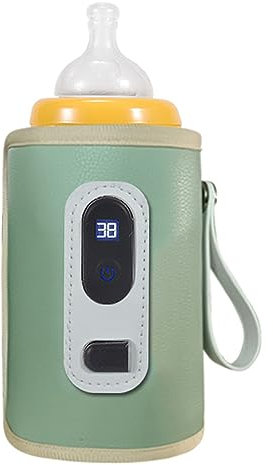 Baby-Milchflaschenwärmer, 5 Geschwindigkeiten, Tragbarer Flaschenwärmer, Babymilch-Wärmebehälter mit LED-Anzeige, USB-Flaschenwärmer für Autoreisen (Grün)