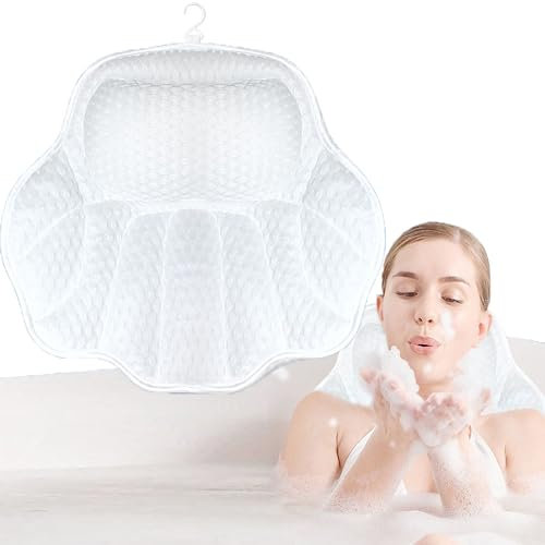 YUEMING Almohada de Baño, Almohada de Bañera con 6 Ventosas Antideslizantes y 1 Gancho, Almohada para Bañera de SPA Suave de Malla 3D Puede soportar la Cabeza, el Cuello, la Espalda