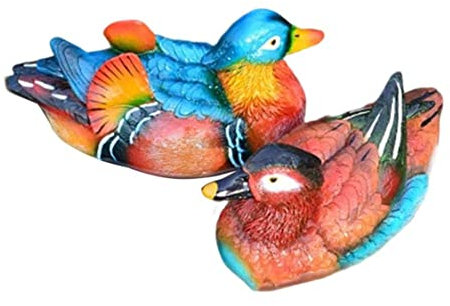 Canard Flottant pour étang, étang décoration de Canard Flottant Canard Mandarin sur la résine de résine Sculpture Animale Ornement extérieur Ornement de Type 2 Ornements de résine