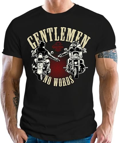 Camiseta para hombre para motociclistas y ciclistas: Gentlemen No Words, Negro , 3XL