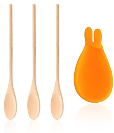 3 Cucchiai da Cucina in Legno - Utensili con Manico Lungo