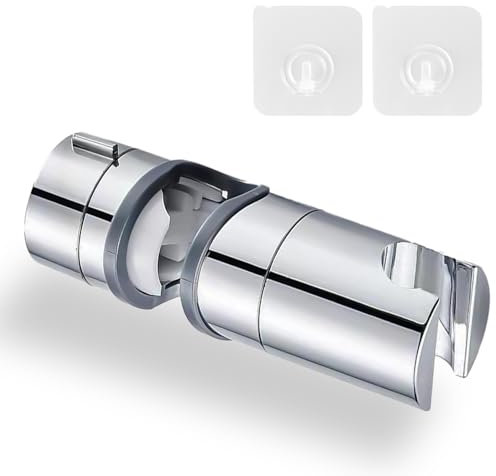 TRUEIN Soporte de ducha de mano, giratorio de 19 a 25 mm, con 2 ganchos adhesivos, giratorio 360°, soporte para alcachofa de ducha sin taladrar, soporte universal ajustable para barra deslizante para