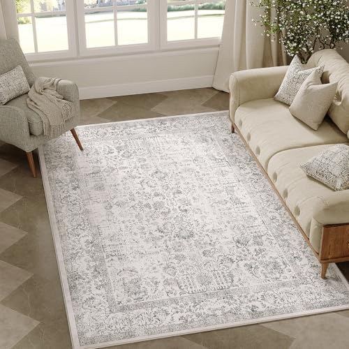 HUGEAR Alfombra Salon Gris Antideslizante Alfombras Lavables en Lavadora Tapetes para Sala 120x180cm Habitacion Dormitorio Comedor Flor Vintage Grande Tapete Pelo Corto tapete Quarto
