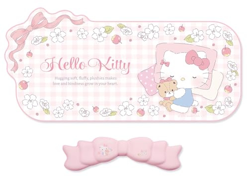 Kuitmor Kawaii Anime musmatta handledsstöd set – halkfri skrivbordsmatta och rosett i minnesskum för tangentbord och mus, perfekt för spel eller hemmakontor (rosa + handledsstöd)