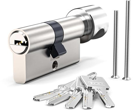 MANICAF Cilindro 30/30, cerradura de cilindro europeo, cerradura con pomo y cerradura de seguridad para puerta principal, cerradura de cilindro de 60 mm con 5 llaves de latón