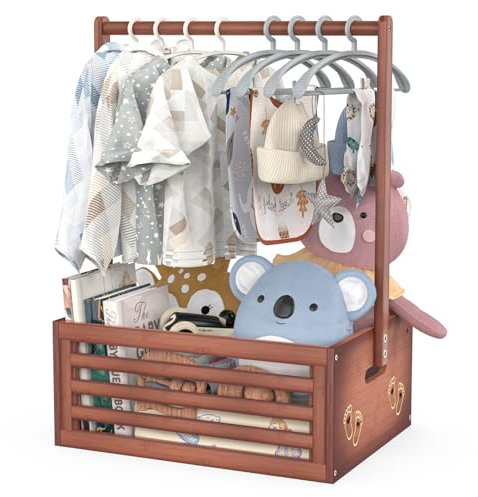 BAMBOOHOMIE Neugeborenen-Geschenk-Holzkiste, Baby-Geschenkkorb mit Griff, Bambus-Dekorbox, Kleiderständer und Aufbewahrungsbox für Babys, Puppen und Haustiere (Braun, Groß)