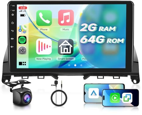 VECHTEL Dab+ Radio Coche 2G+64G Android 15 para Mercedes Benz C Classe W204 S204 2006-2011, 9'' IPS HD 2.5D Pantalla Táctil Carplay Android Auto Inalámbrico GPS Wi-Fi USB Bluetooth HiFi FM RDS Cámara