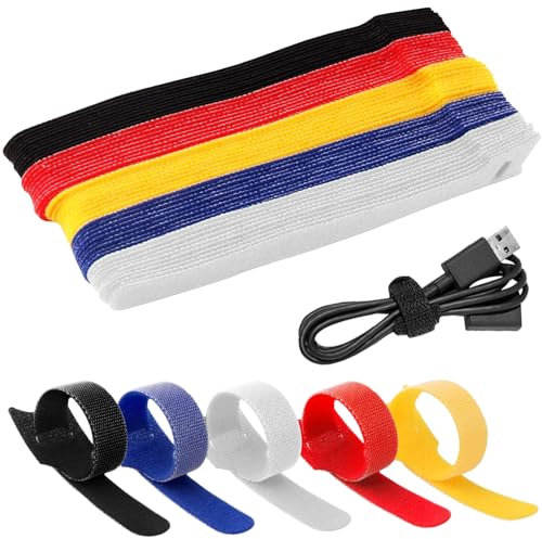 100 Pezzi Fascette Riutilizzabili in Nylon, 150 x 12 mm Stringicavo Regolabili, Ideali per la Gestione dei Cavi in Casa, Ufficio, Giardino e Altro, 5 Colori Misti