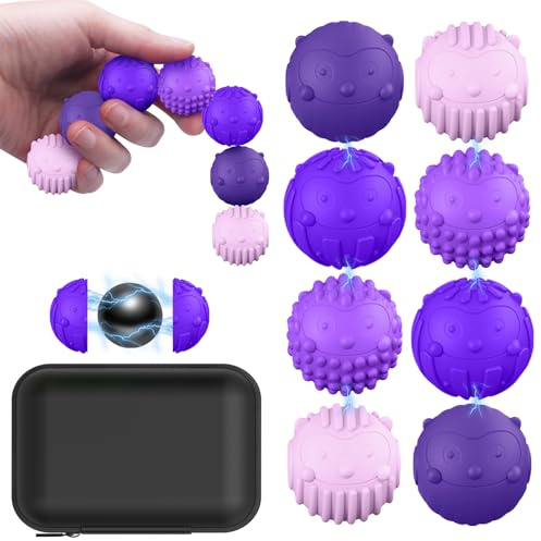 8 Piezas Bolas Magnéticas Antiestrés, Juguete Anti-estrés con Cubierta de Silicona, Bolas de Estrés para Niños y Adultos, Juguete Sensorial, Violeta