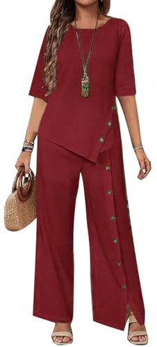 MINTLIMIT Women's 2 Piece Outfits Short Sleeve Irregular Top Wide Leg Long Pants Sets Summer Casual Vacation Outfits Matching Sets