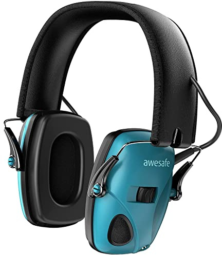 awesafe GF01 Electronic Shooting Earmuffs Ear Defenders Noise Reduction Sound Amplification Electronic Safety Ear Muffs, NRR 24, Ideal for Shooting and Hunting (Blue)