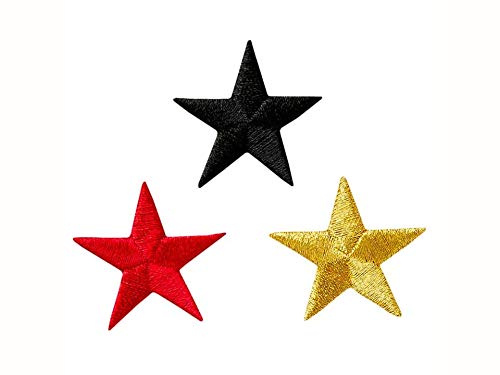 Mono-Quick 3er Set Bügelbild Aufnäher Patch Applikation zum Aufbügeln Sterne schwarz rot Gold 3,0 cm