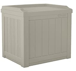 Suncast Outdoor Storage Box - 22 Gallon Light Taupe Resin Outdoor Deck Box with Seat, Weatherproof Patio Storage Bin Container for Keeping Cushions, Tools & Towels for Pool, Yard, & Garden