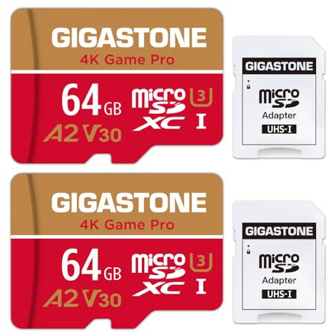 【For Switch 1 Only】GIGASTONE 64GB 2-Pack Professional A2 4K Micro SD Card, SDXC UHS-I U3 C10 Class 10 Nintendo-Switch Compatible, 4K UHD Video 95MB/s【5-Years Data Recovery】