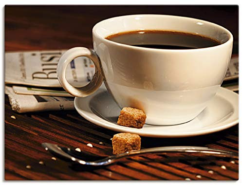 ARTLAND Wanddeko Leinwand Bilder Wandbild 80x60 cm Kaffee Coffee Cafe Tasse Zeitung Getränke T5OH