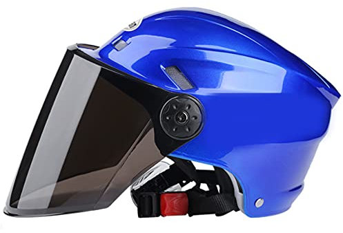 RYDZCLH Casco Aperto Metà Aperto Faccia Casco del Motociclo, L'anti-collisione protegge la sicurezza stradale degli utenti, Blu, per Adulti, Uomini, Donne, Unisex