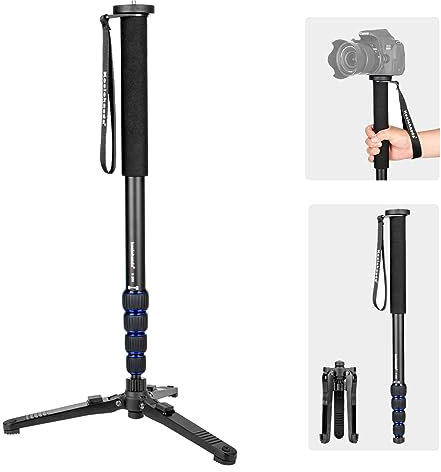 Koolehaoda Ausziehbares Kamera-Einbeinstativ aus Aluminiumlegierung mit Stativstützbasis, 5-teilig, 52 cm – 168 cm, verstellbar für DSLR-Kamera-Camcorder-Video, Nutzlast bis zu 7 kg. K-288+M3