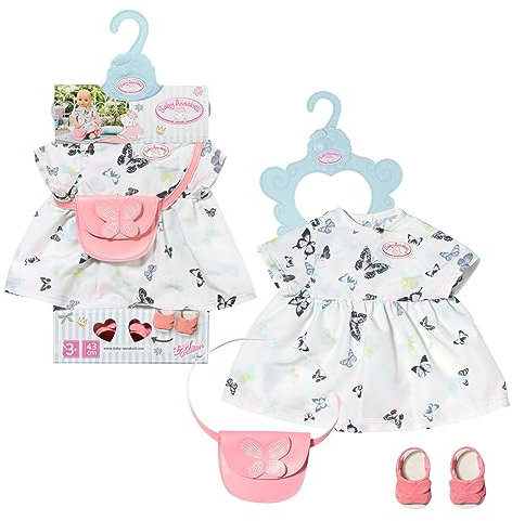 Baby Annabell Deluxe Kleid Set, Schmetterlingskleid mit Tasche und Schuhen für 43 cm Puppen, 706701 Zapf Creation