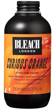 Bleach London Curious Orange Semi-Permanent Hair Colour Cream - Electric Orange, Vegan, Cruelty Free, Vibrant Temporary Hair Dye 150 ml