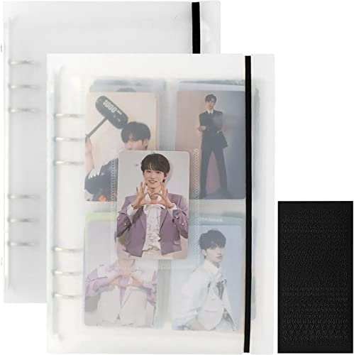 A5 Photocard Binder with 25 Pcs Inner 6 Ring, Korean Pop Photocard Holder Book, Clear K-Pop Album, 4 Photo Style Photo Card Album, 2 Set with 1 Letter Sticker