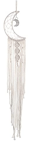 Andiker Atrapasueños de luna tejida a mano, bohemio para colgar en la pared, decoración de pared tejida a mano con borla larga para decoración del hogar, habitación de adolescentes (luna)