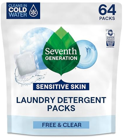 Seventh Generation Laundry Packs, Free & Clear, Sensitive Skin, 64 Count