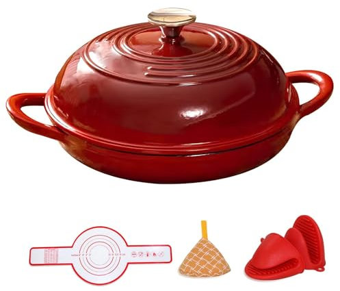 WXFKLDJ Forno per Il Pane in Ghisa Smaltata con Coperchio Teglie per Il Pane da 10,2 Forno Olandese con Tappetino in Silicone Teglia per Il Pane Smaltata Spessa per La Famiglia