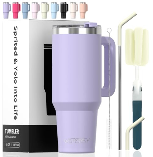 40 oz Tumbler with Handle,Tumbler with Lid and Straw,Double Wall Insulated Cup Stainless Steel Travel Mug(Cold for 34 Hours),Water Bottle for Iced Tea,Coffee,Cold Beverages(Purple)