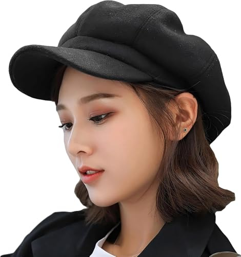 Women Beret Newsboy Hat Vintage Cabbie Hat Fashion Beret Cap Black