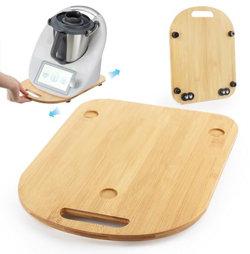 Tabla Deslizante para Thermomix Tm6 / Tm5, Tabla de Madera con Ruedas, Base para Thermomix con Asa, Base Deslizante para Thermomix, Movimiento Rápido Y Soporte Seguro