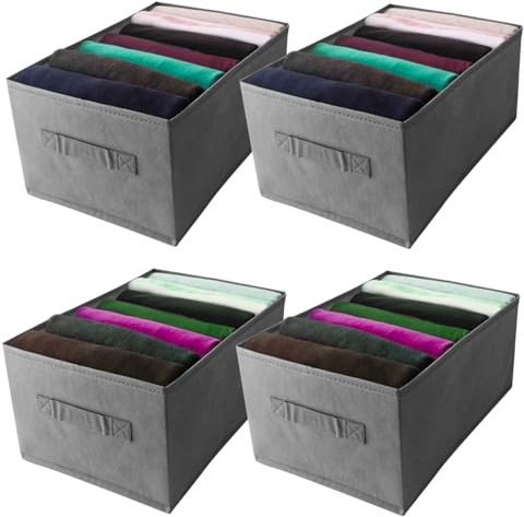 Genérico Organizador de Ropa para Armario Plegable Separadores de Cajones, Cajas de Tela para Almacenamiento, set 4 Piezas, 7 Compartimentos para Pantalones, Suéteres y Camisetas, Ahorra Espacio.