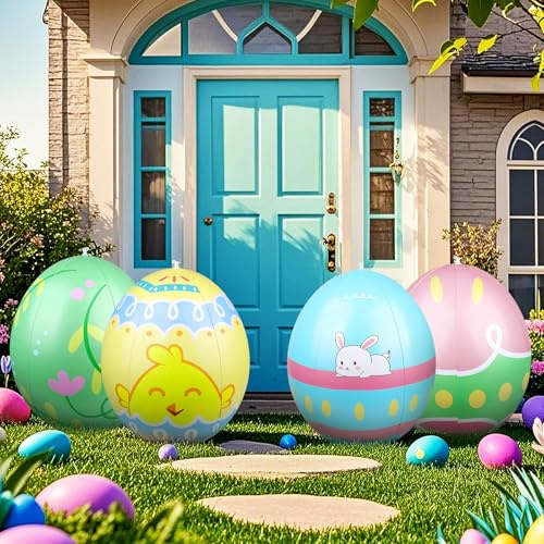 Larber 4 pezzi 60 CM Uova di Pasqua Gonfiabili All'aperto Uova di Pasqua gonfiabili in PVC Uovo di Pasqua gonfiabile per la caccia all'uovo, il giardino e le decorazioni all'aperto (4 Pezzi)