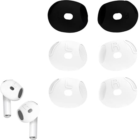 Haofun 3 Paar Ersatz-Ohrstöpsel für Airpods 4, Schützende Flüssig Silikon Hülle Soft Skin, Silikon-Ohrstöpsel für Airpods 4 passen in die Ladehülle - 2 Paar Weiß + 1 Paar Schwarz