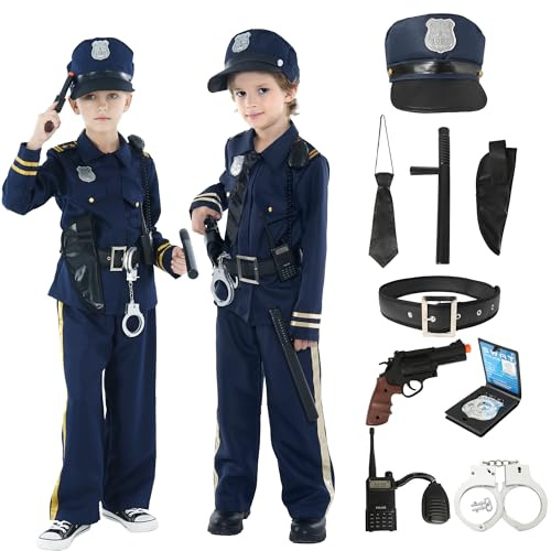 Wizland enfants costume de police pour les enfants unisexe, uniforme de police ensemble pour Halloween fantaisie habiller, 6-8 ans
