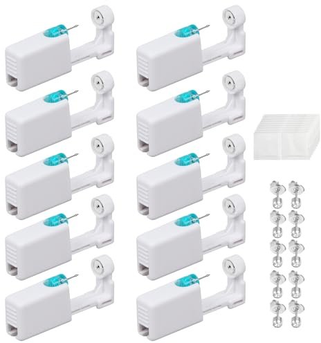 10 Kit Piercing Orecchie con Pistola Orecchini Usa e Getta, Pistole Buchi Orecchie con Orecchini in Acciaio Chirurgico, Sicuro e Igienico, Pistola Per Orecchini per Fai da Te e Professionisti, Unisex