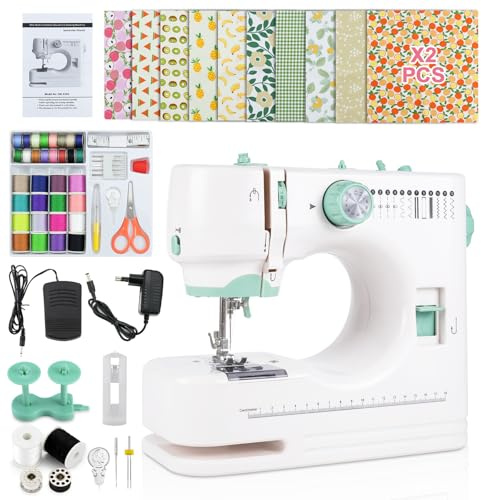 Elektrische Handnähmaschine mit wechselbarem Zwillingsnadel Garn, 12 Stichmuster Geschwindigkeitsregelung, Komplettset mit 20 Stoffquadraten, Fußpedal & 40+ Zubehör für Anfänger DIY Reparaturen