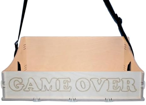 GAME OVER Bauchladen aus Holz für Hochzeit Junggesellenabschied, Fete, Party, Catering oder Feier mit schwarzem Tragegurt