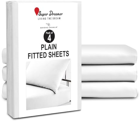 GC GAVENO CAVAILIA Microfiber Fitted Sheet Single - 4 Pack Plain Bed Sheets - Deep Pocket 10 inch (25cm) - Shrinkage, Fade & Wrinkle Resistant Bottom Sheet Washable Fit to Mattress (91x190 cm) - White