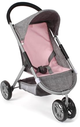 Bayer Chic 2000 Cochecito para muñecas Speedy – Melange Gris y Rosa – Adecuado para muñecas de hasta 46 cm – Altura del Deslizador: 58 cm