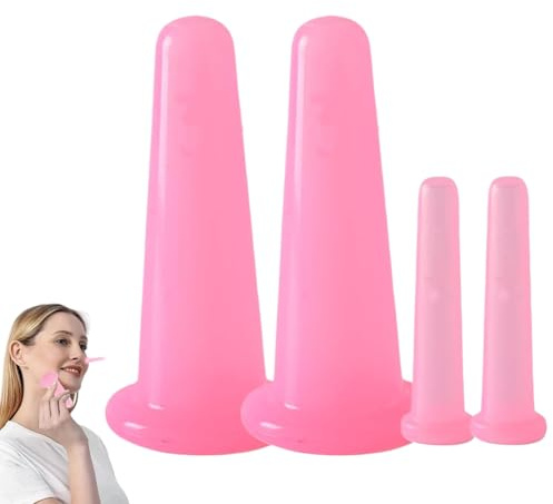 4 Stück Silikon-Schröpfgläser für das Gesicht, Silikon-Schröpfglas-Set, Cellulite-Schröpfgläser für die Gesichtsmassage, Körperpflege, Gesicht, Hals und Augenpflege (rosa)