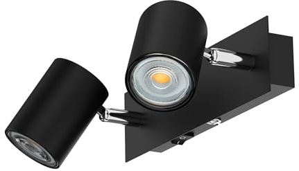 ledscom.de Väggspot WAIKA, två lampor, med strömbrytare, svart matt, inkl. GU10 LED (vit, 8,2W vardera, 1179lm, 33°)